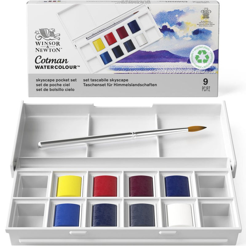 Winsor & Newton Cotman Watercolour Half Pans Pocket Sets (Set of 8 + Brush)