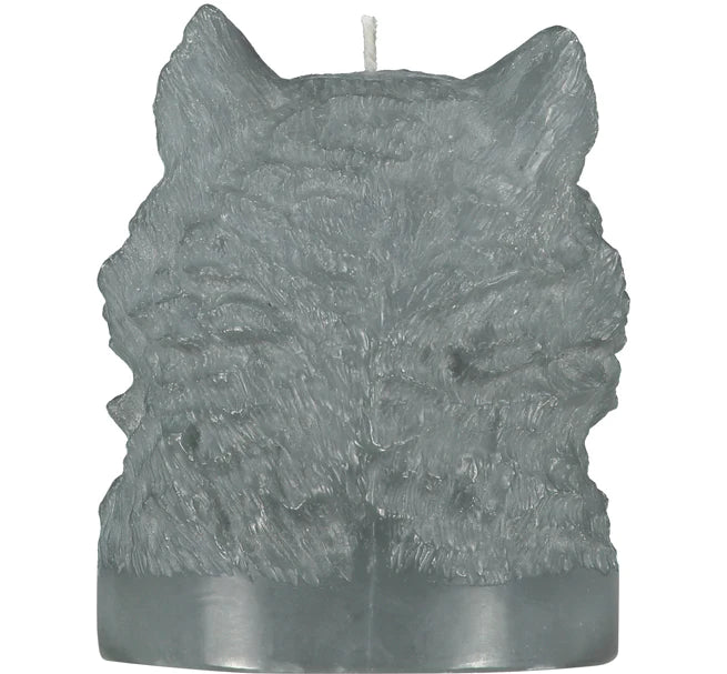 Medium Gunmetal Grey Wolf Head Candle (16.5cm)