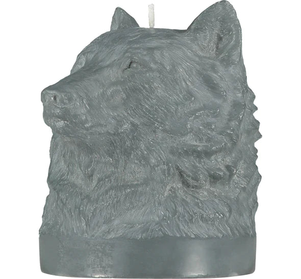 Medium Gunmetal Grey Wolf Head Candle (16.5cm)