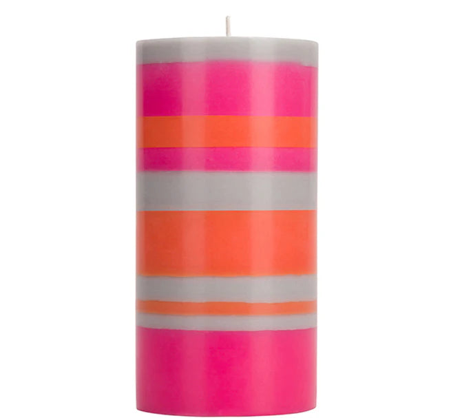 Tall Striped Orange Flame, Willow & Neyron Eco Pillar Candle, 15cm