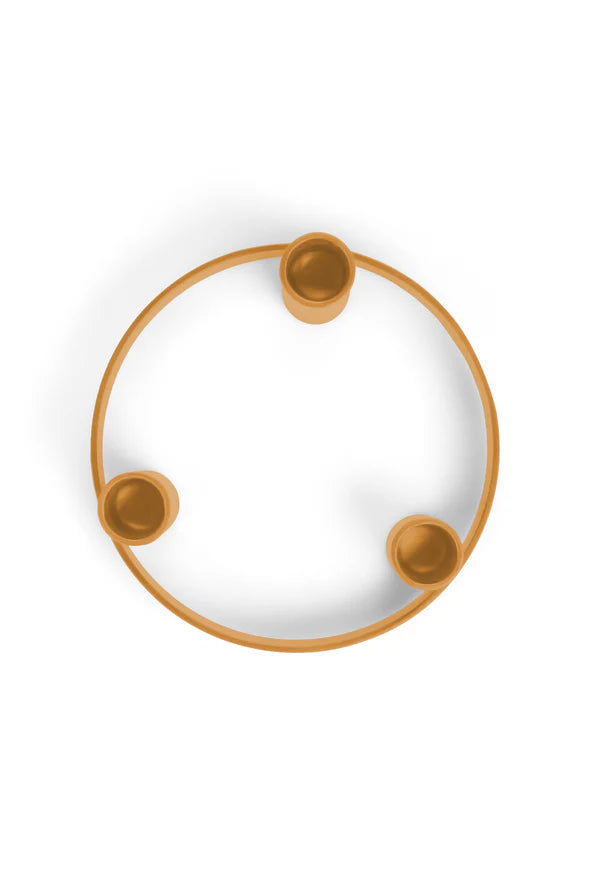 Round Metal Candelabra in Marigold 15cm Depth ( Holds 3 Candles)