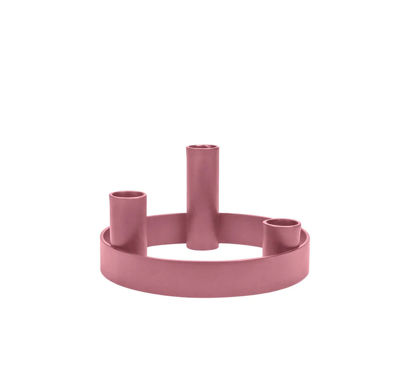 Round Metal Candelabra in Old Rose 15cm Depth (Holds 3 Candles)