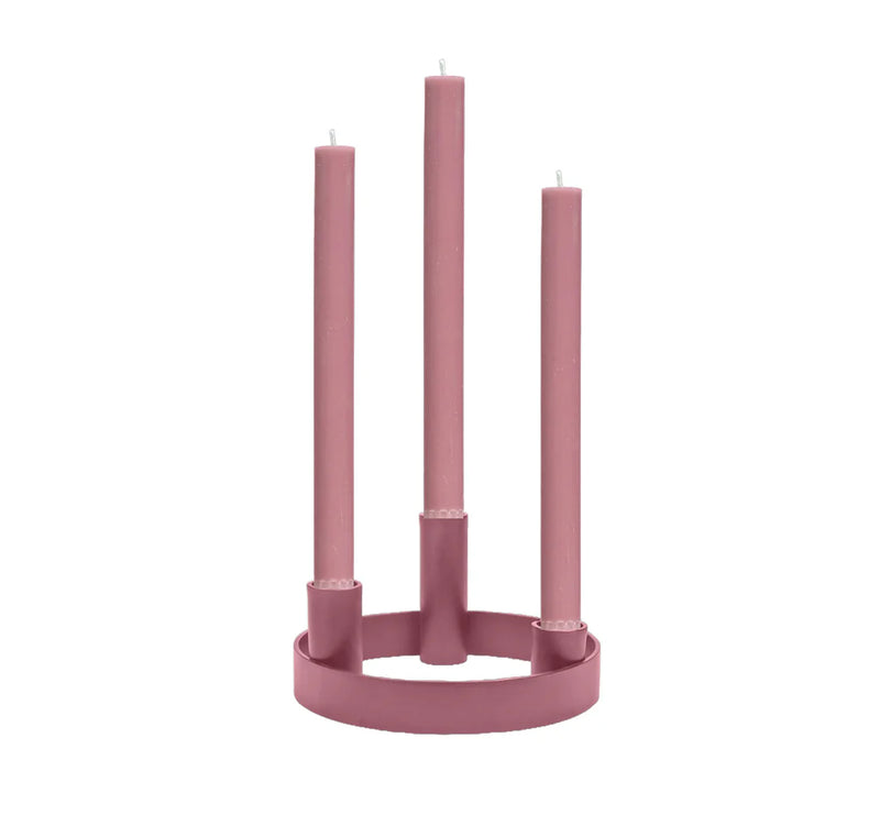 Round Metal Candelabra in Old Rose 15cm Depth (Holds 3 Candles)