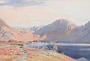 classic view of Buttermere in the Lake District watercolour painting with mountains in autumn