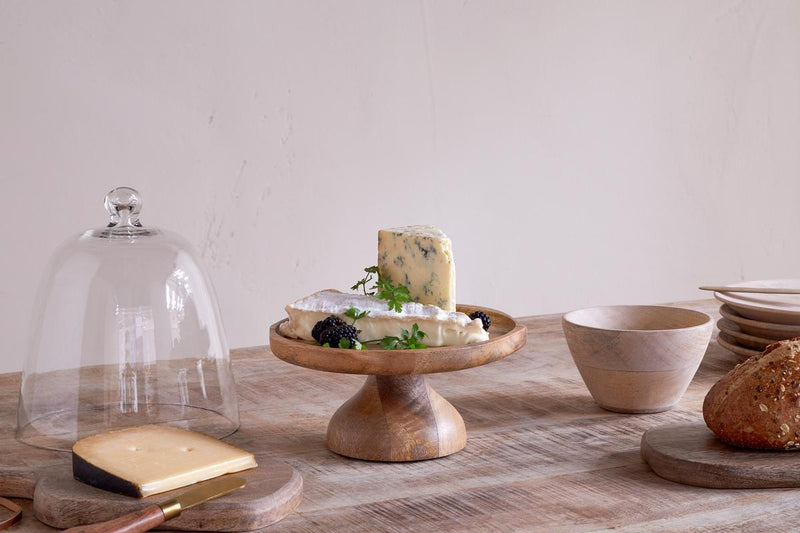 Kannati Mango Wood and Glass Cheese Stand - Clear