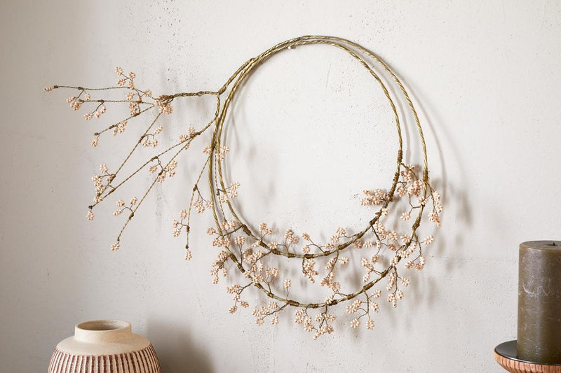 Tanu Layered Mango Wood Beaded Wreath - Brass & Natural