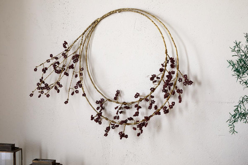 Tanu Layered Mango Wood Beaded Wreath - Brass & Ruby