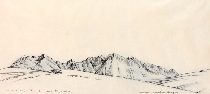 The Cuillin Ridge from Drynoch - Original ink drawing by William Heaton Cooper R.I. (1903 - 1995)