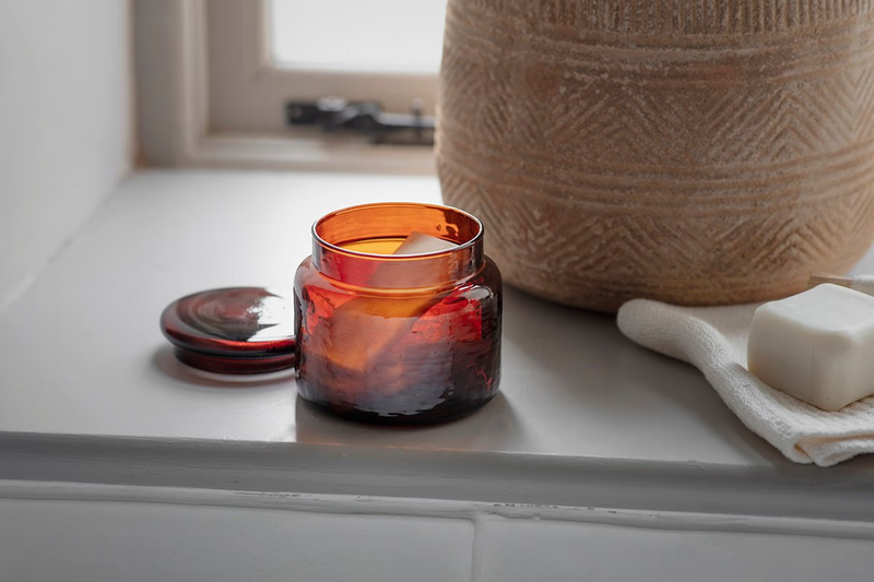 IIcoso Recycled Amber Hammered Glass Storage Pot