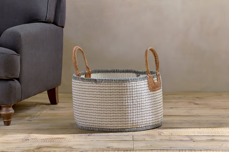 Anjuli Jute and Cotton Off White and Black Basket