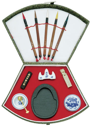 Oriental Chinese Fan Shaped Painting Set