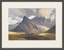 Tryfan from Carnedd Dafydd original watercolour by William Heaton Cooper, shown in its dark wood frame and cream mount